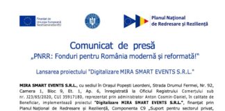 Comunicat de presa pnrr - digitalizare mira smart events S.R.L
